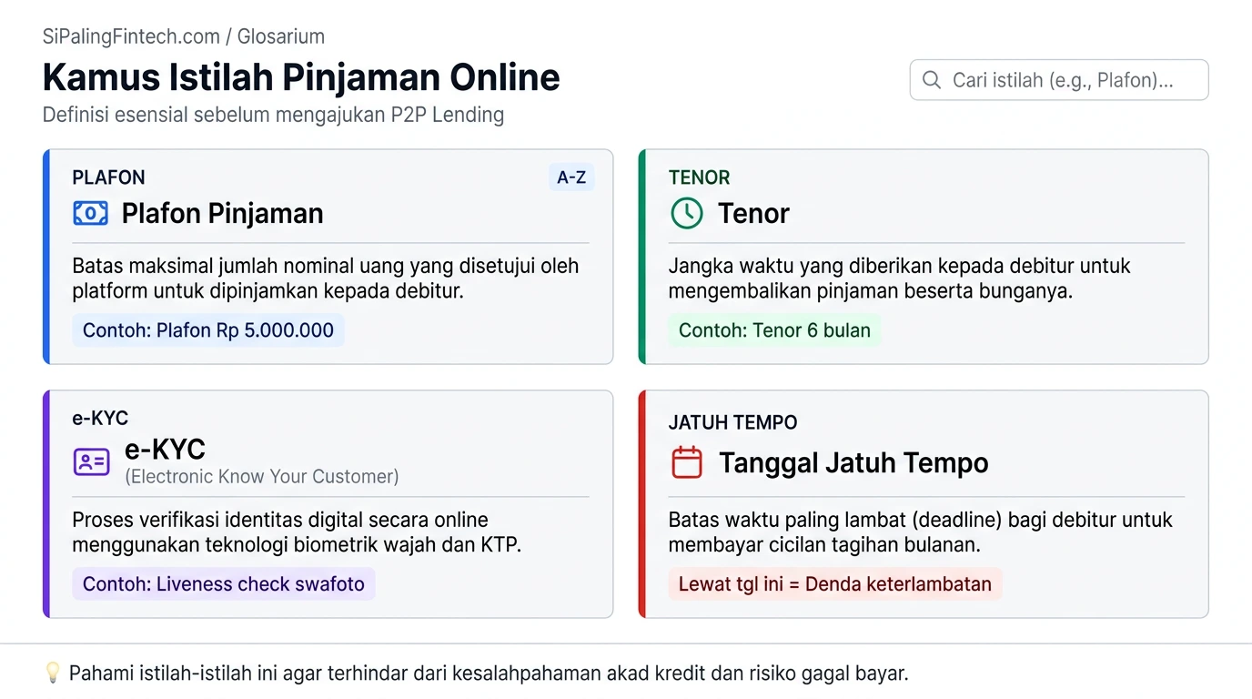Kamus glosarium istilah pinjaman online p2p lending mulai dari arti tenor plafon hingga e-kyc.