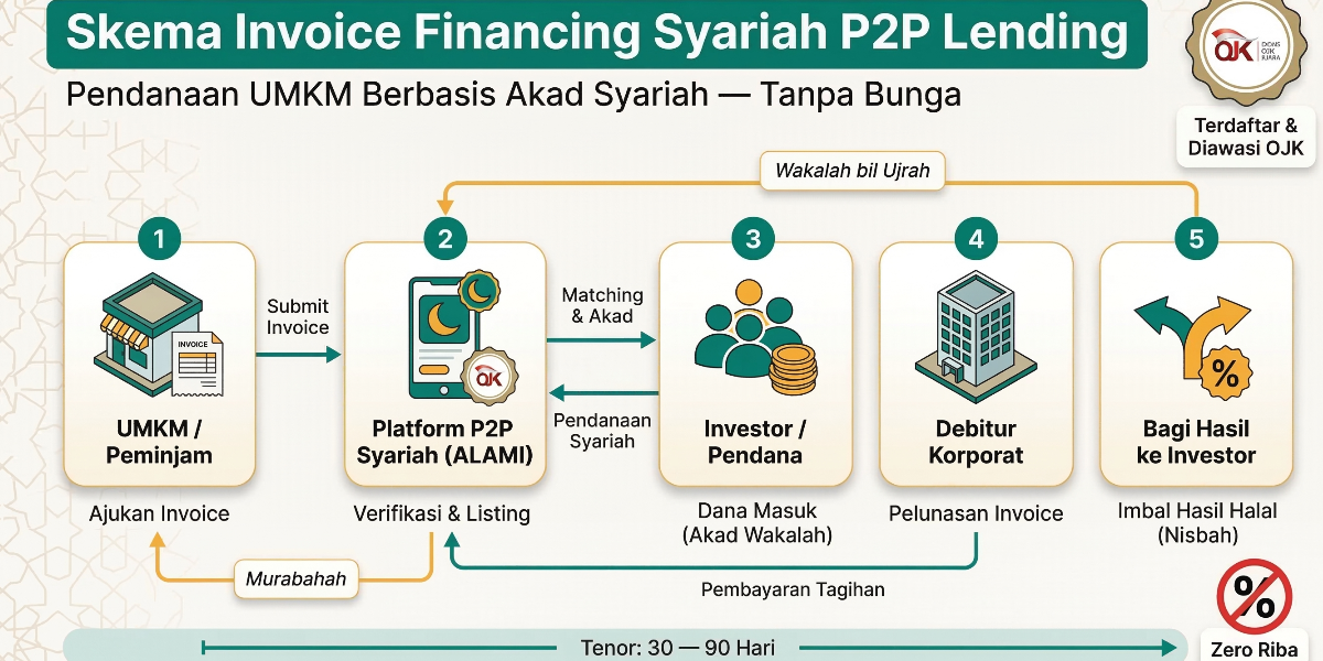 Diagram skema invoice financing syariah pada aplikasi P2P lending ALAMI OJK.