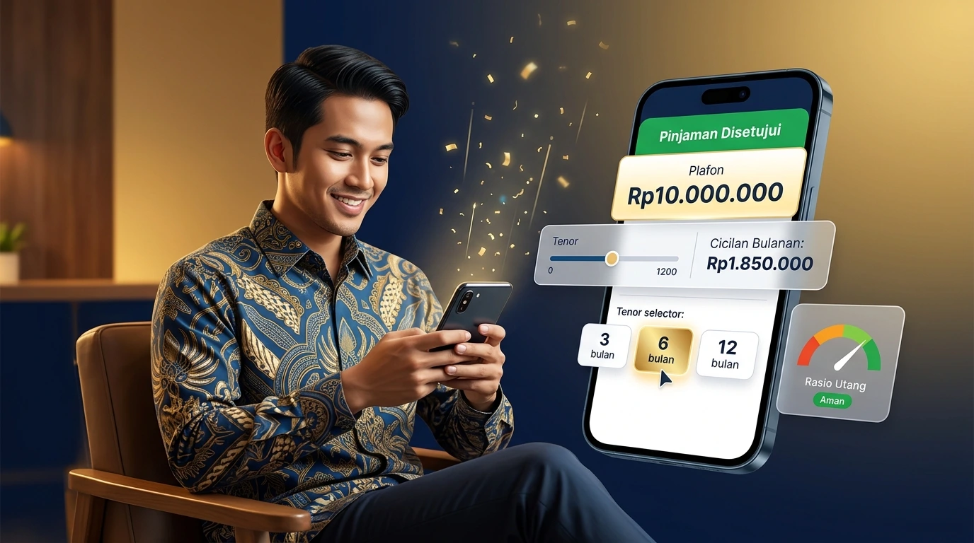 Ilustrasi penetapan limit plafon dan pilihan tenor pinjaman online setelah evaluasi kelayakan kredit disetujui platform fintech OJK