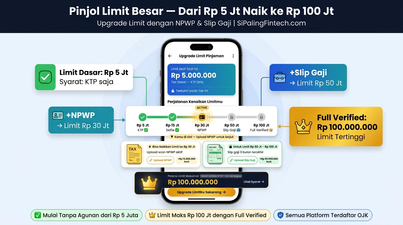 Persyaratan dokumen NPWP dan slip gaji untuk mencairkan pinjol limit besar hingga 100 juta rupiah.